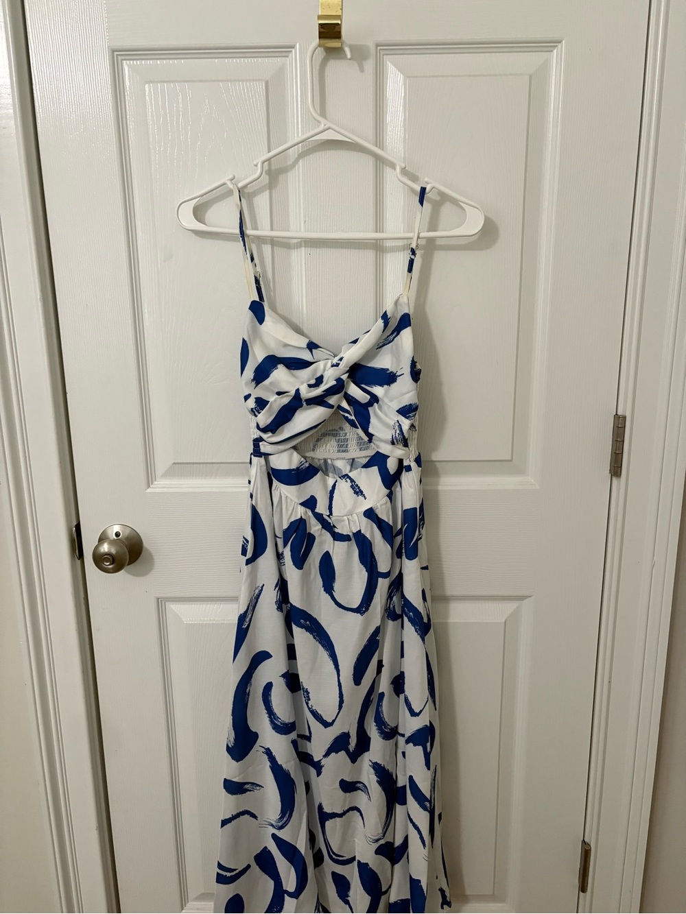 Blue & White Twist-Front Maxi Dress